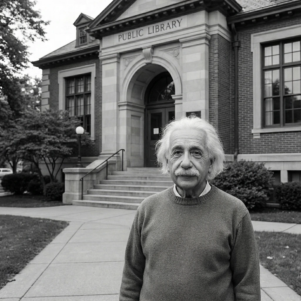 Albert Einstein at a Large Library